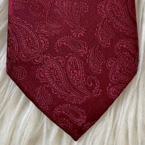 100% Silk Neck Tie - Dark Red Paisley Print
